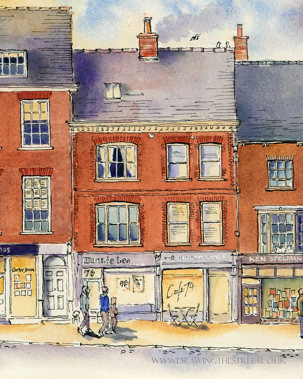 drawing by Ronnie Cruwys of Dannie Lea and The Lawrance, Micklegate York